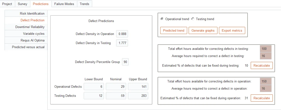 software defect prediction tool defect density results